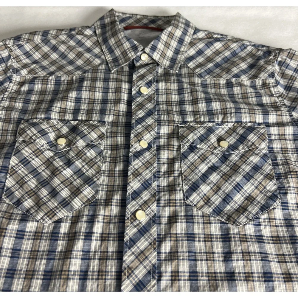 Banana Republic Men's Shirt Size Medium Slim Fit 2 Pockets Snaps Cotton Plaid C5